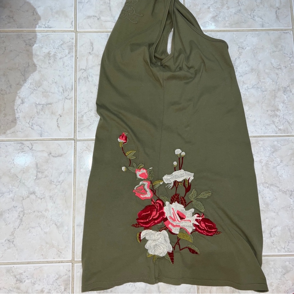 Johnny Was Olive Green Sleeveless Embroidered Floral Mini Dress - Picture 4 of 7
